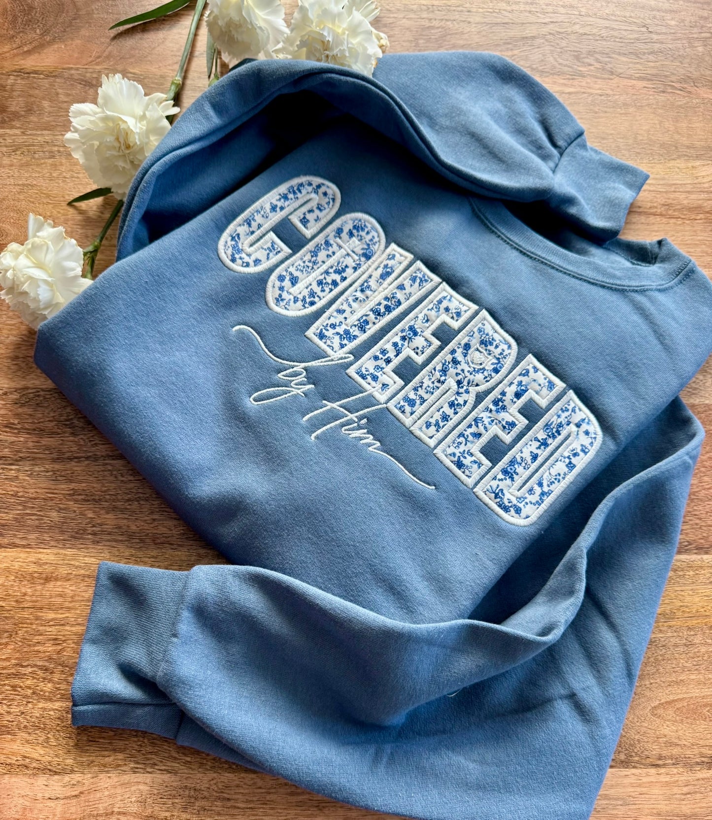 Covered by Him Sweatshirt | Christian Embroidered Crewneck | Christian Apparel
