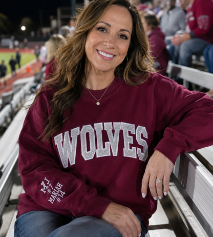 Wolves Sweatshirt & Hoodie | Custom Arch Sparkle Appliqué | Personalized School Spirit | It's So Cute®