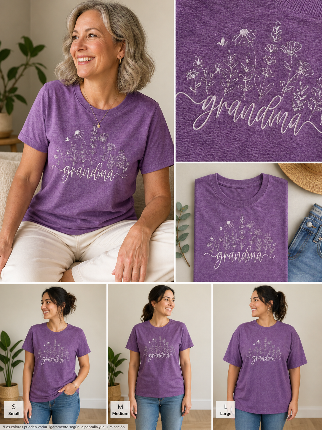 Personalized Grandma Embroidered Tee | Mama Nana Mimi Custom Title Shirt | Wildflower Gift