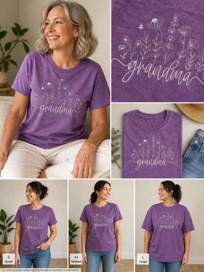 Personalized Grandma Embroidered Tee | Mama Nana Mimi Custom Title Shirt | Wildflower Gift