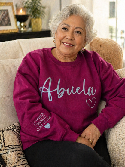 Abuela Embroidered Sweatshirt, Personalized Grandma Gift, Custom Names Sleeve, Hispanic Grandma Sweater, Latina Family Gift, Gift for Abuela