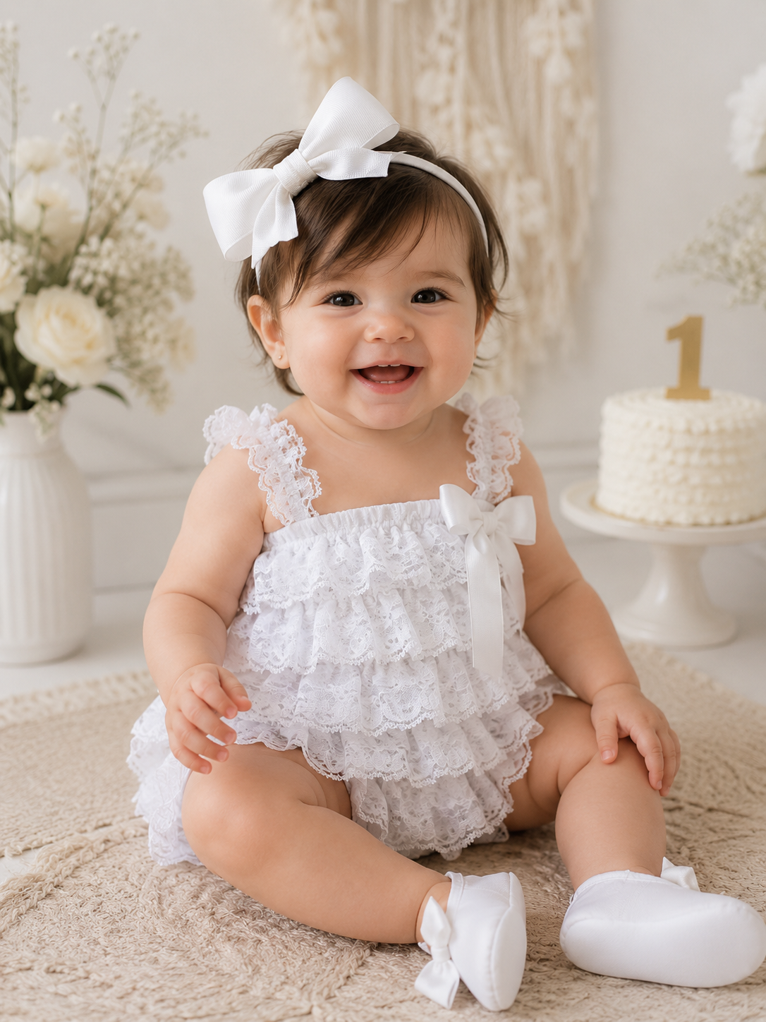 Baby Girl Lace Romper Set — Cake Smash & Birthday Outfit