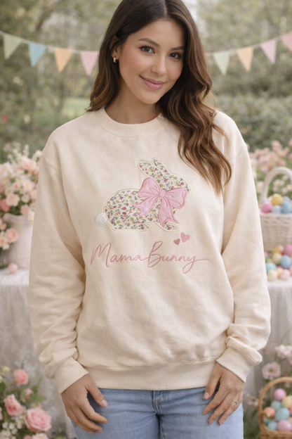 Mama Bunny Floral Appliqué Sweatshirt & Hoodie | Grandma Bunny | Custom Title | Sleeve Names