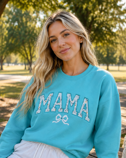 Personalized Wildflower Appliqué Mama Sweatshirt & Hoodie | Embroidered Bow | Custom Sleeve Names | Summer Gift