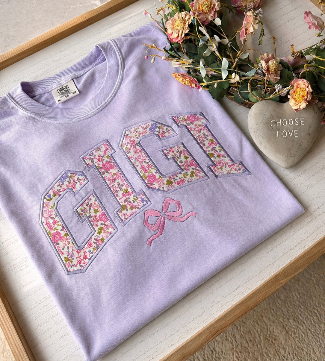 Mama Floral Bow Embroidered T-Shirt | Custom Title | Comfort Colors