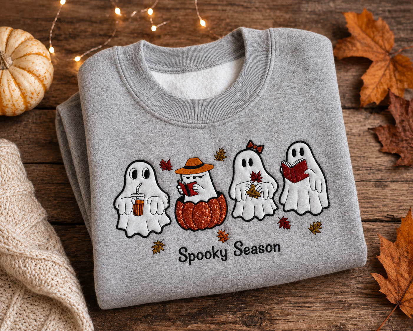 Spooky Season Ghost Embroidered Sweatshirt