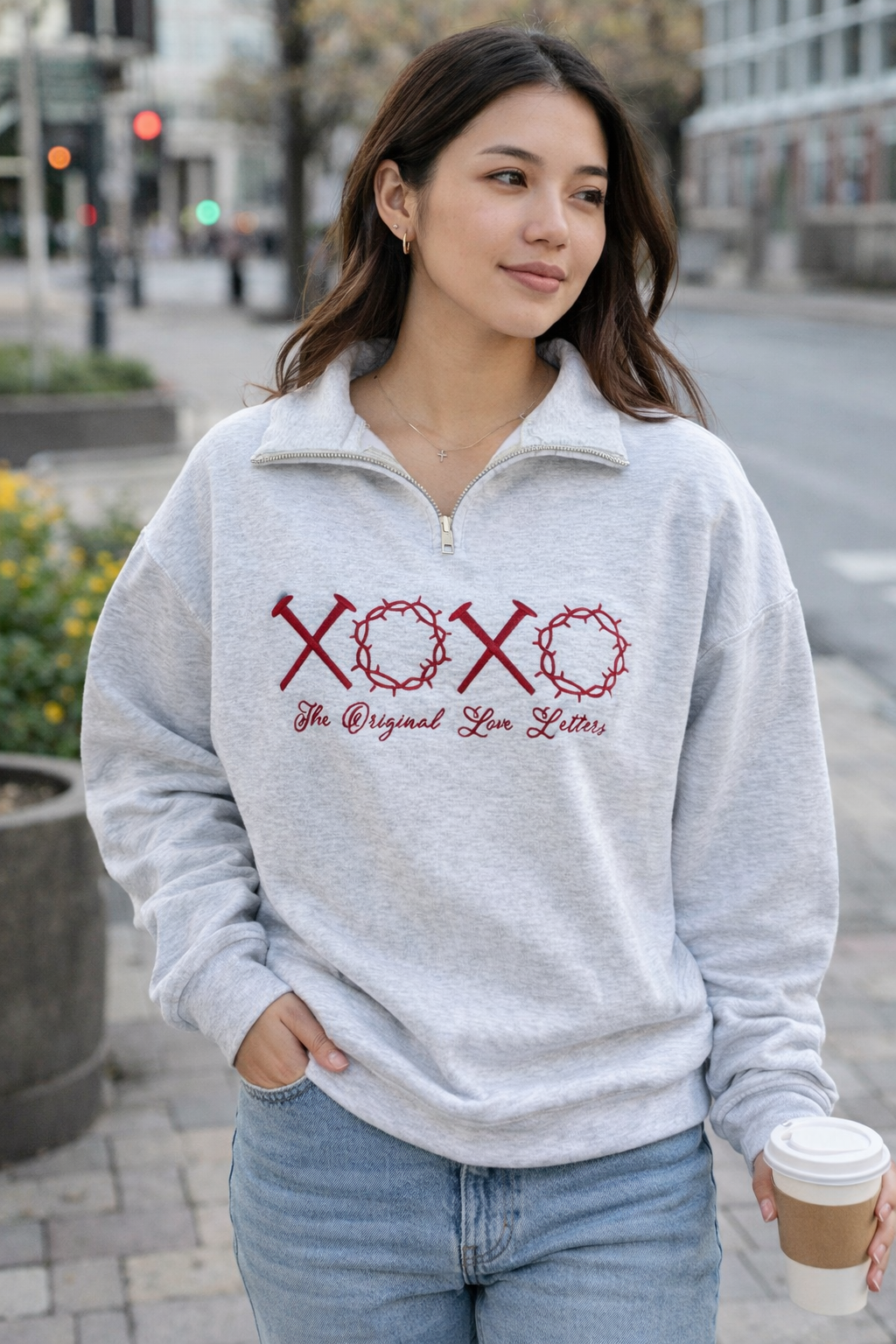 XOXO The Original Love Letters Embroidered Sweatshirt, Nails and Crowns, Christian Apparel