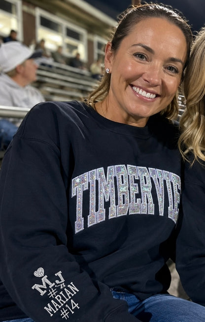 Timberview Sweatshirt & Hoodie | Custom Arch Sparkle Appliqué | Personalized School Spirit | It's So Cute®