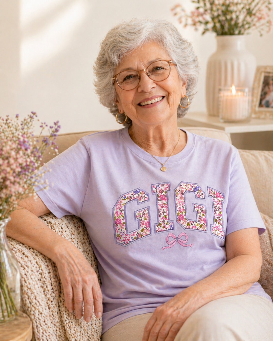 Mama Floral Bow Embroidered T-Shirt | Custom Title | Comfort Colors