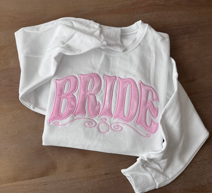 Bride Embroidered Sweatshirt – Velvet Soft Pink Luxury Bridal Crewneck
