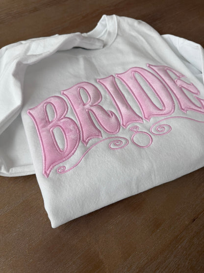 Bride Embroidered Sweatshirt – Velvet Soft Pink Luxury Bridal Crewneck