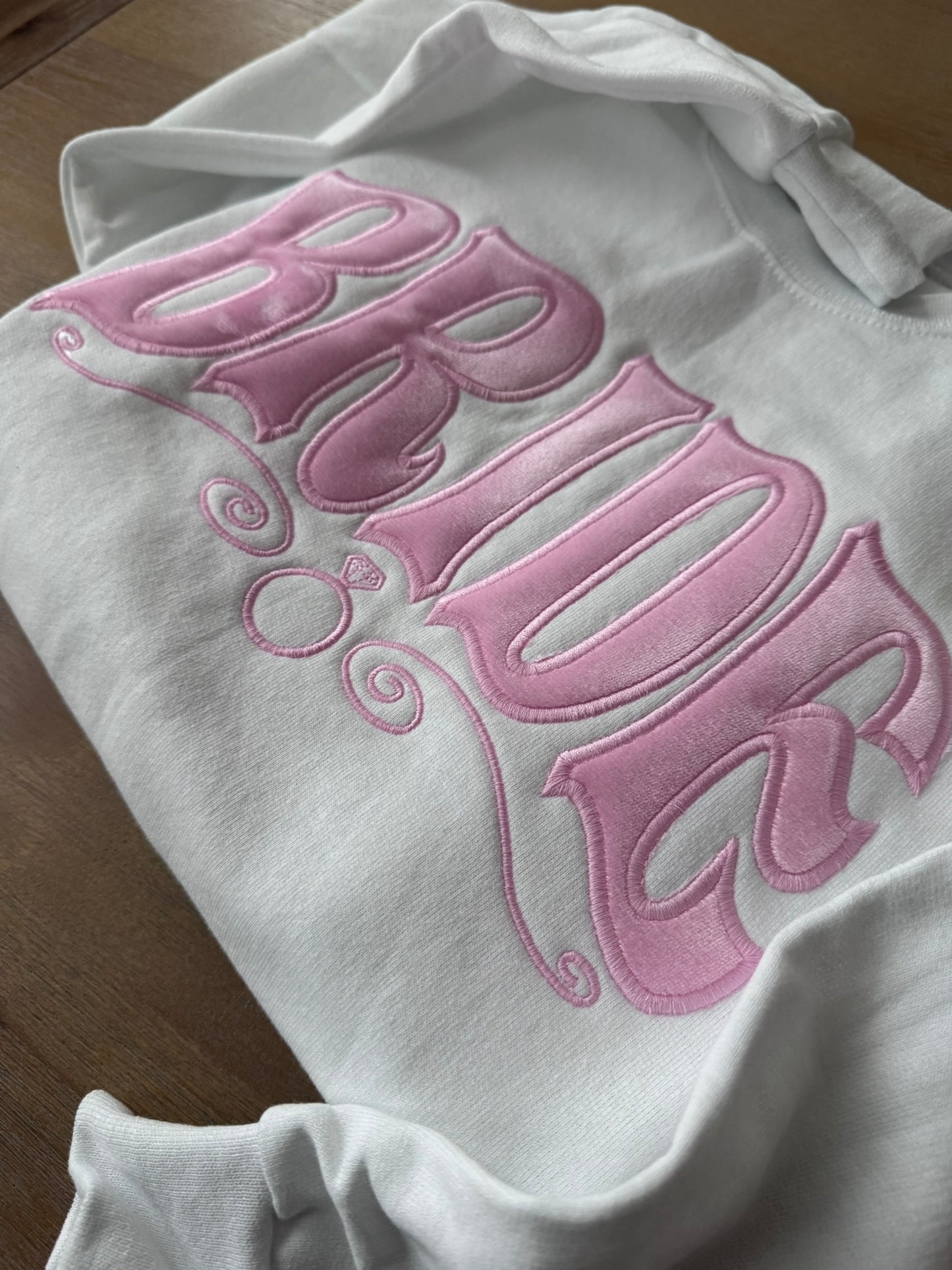 Bride Embroidered Sweatshirt – Velvet Soft Pink Luxury Bridal Crewneck