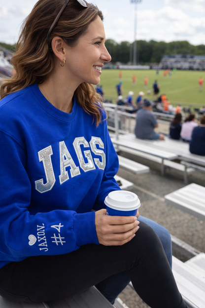 Jags Sweatshirt & Hoodie | Custom Arch Sparkle Appliqué | Personalized School Spirit | It's So Cute®