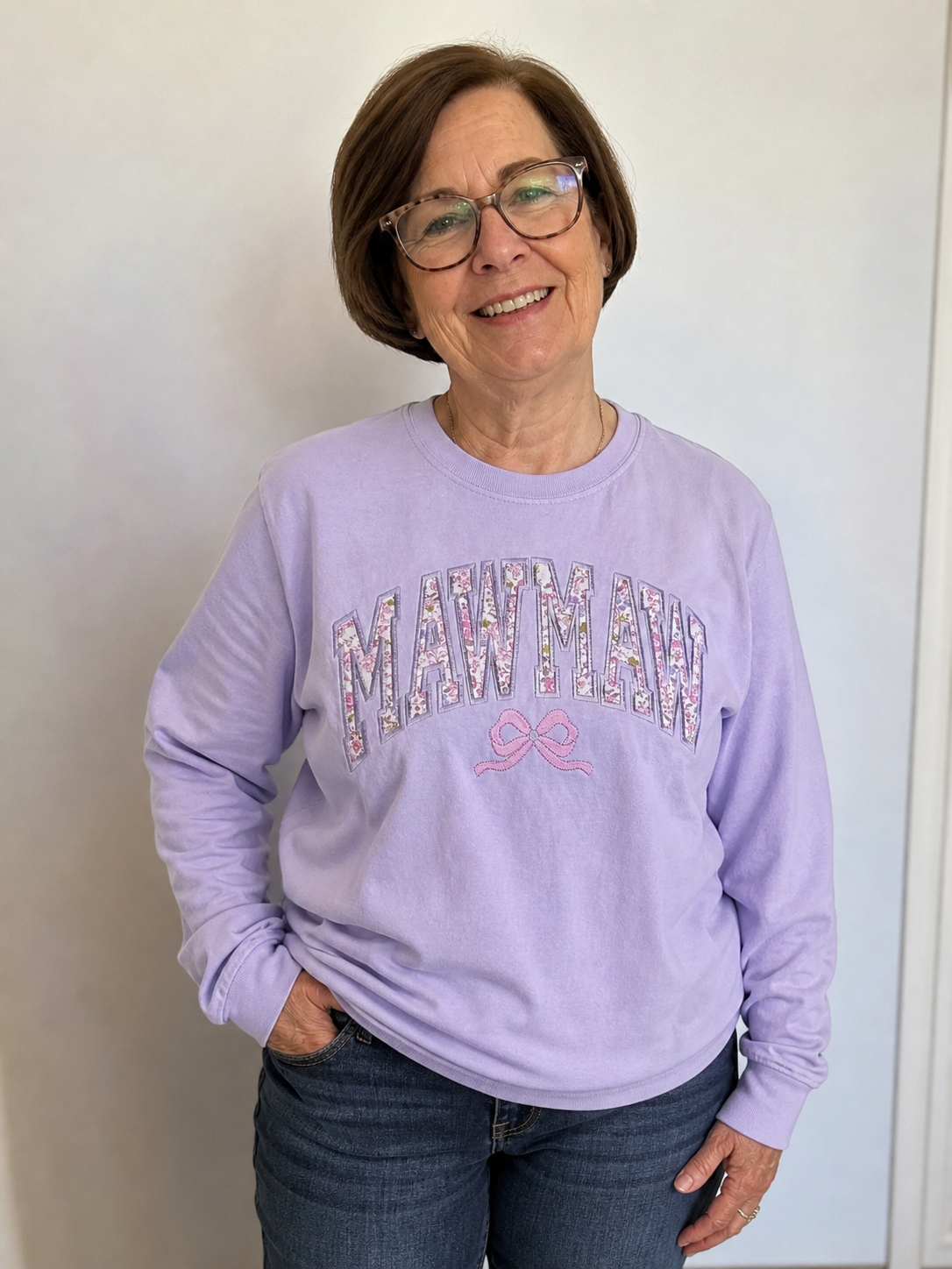 Mama Floral Bow Embroidered T-Shirt | Custom Title | Comfort Colors