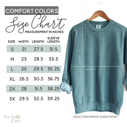 Size chart for Future Nurse embroidered sweatshirt showing measurements and sizing details