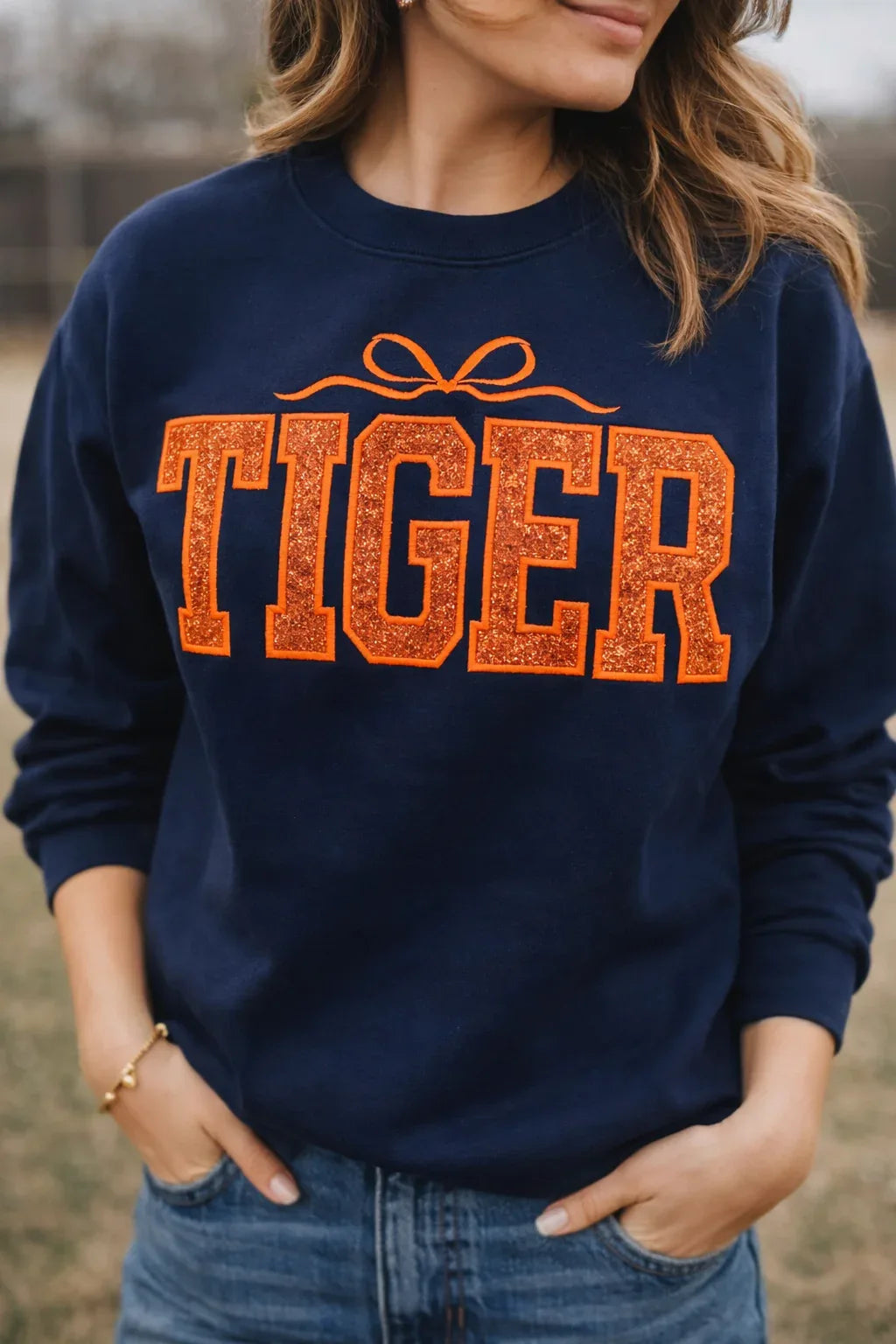 Tiger varsity sparkle pullover embroidered glitter sweatshirt game day