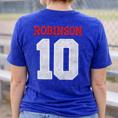 Camiseta Unisex Azul Royal con Aplique Bordado Mamá de Béisbol