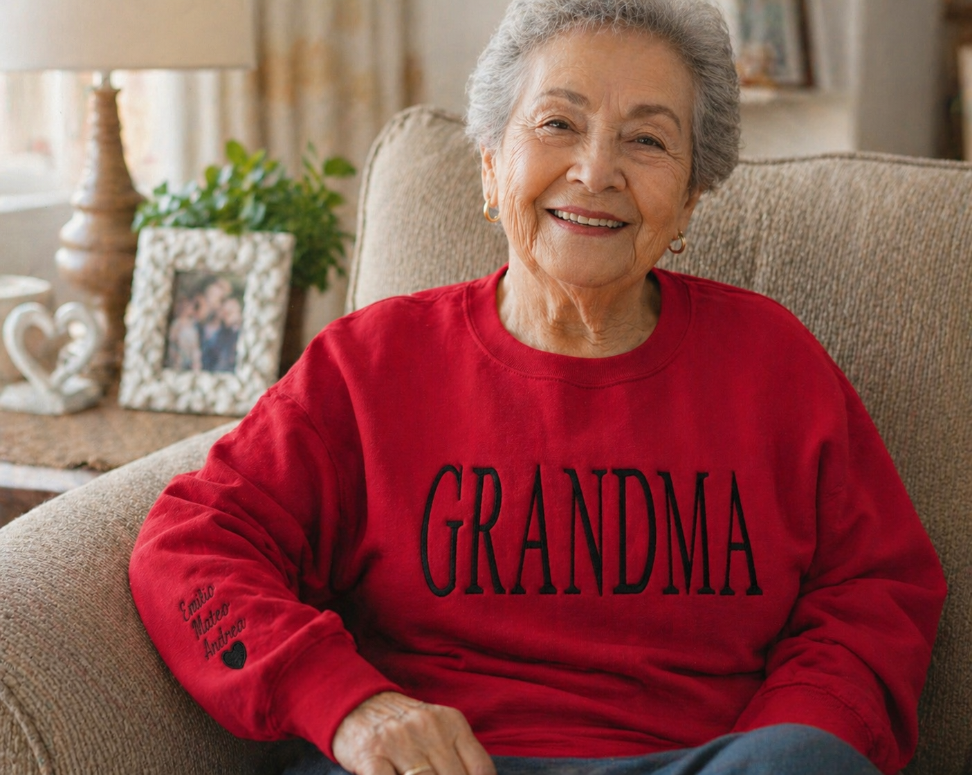 Grandma Embroidered Sweatshirt, Personalized Gift for Grandma, Custom Names on Sleeve, Grandma Sweater, Family Gift, Gift for Grandma