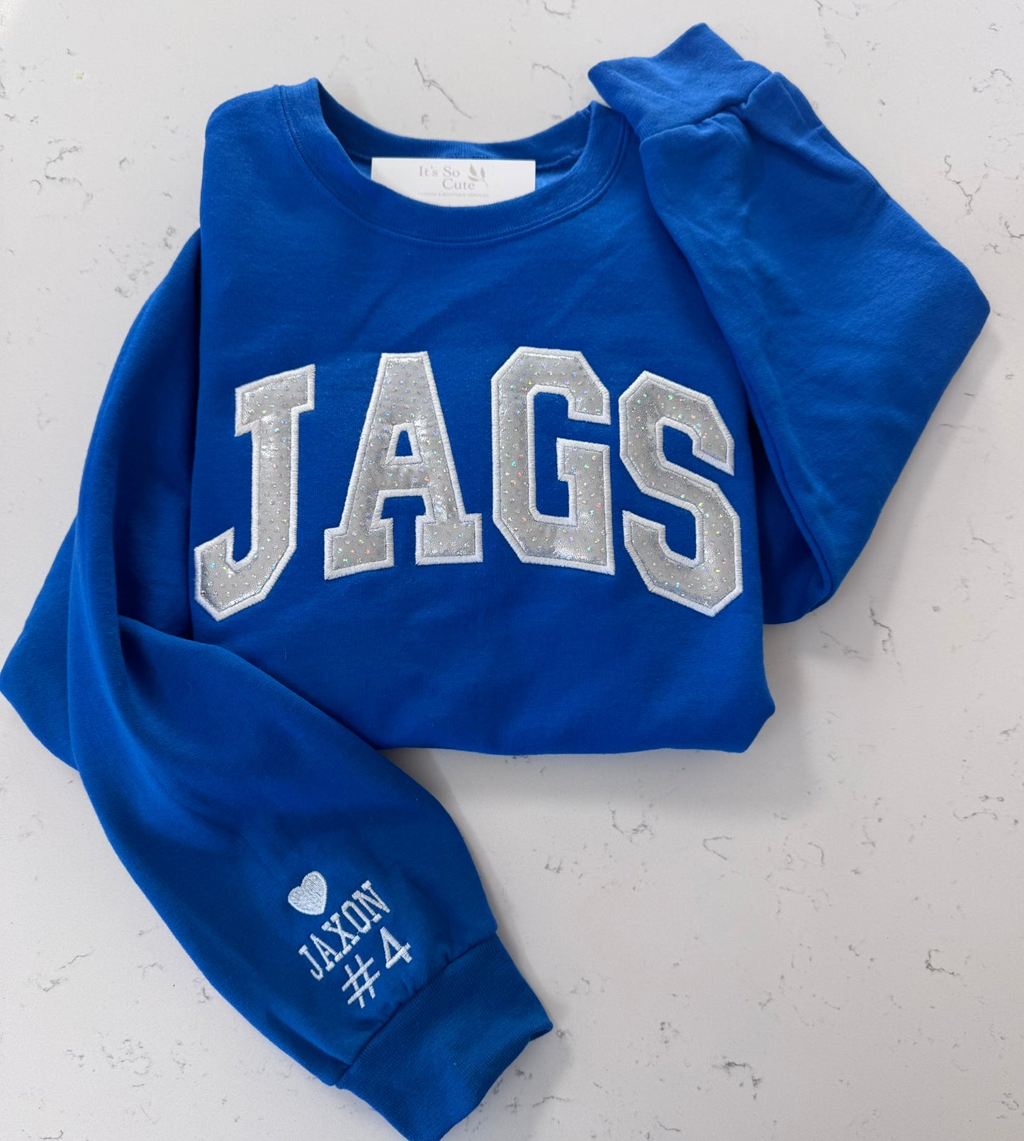 Jags Sweatshirt & Hoodie | Custom Arch Sparkle Appliqué | Personalized School Spirit | It's So Cute®