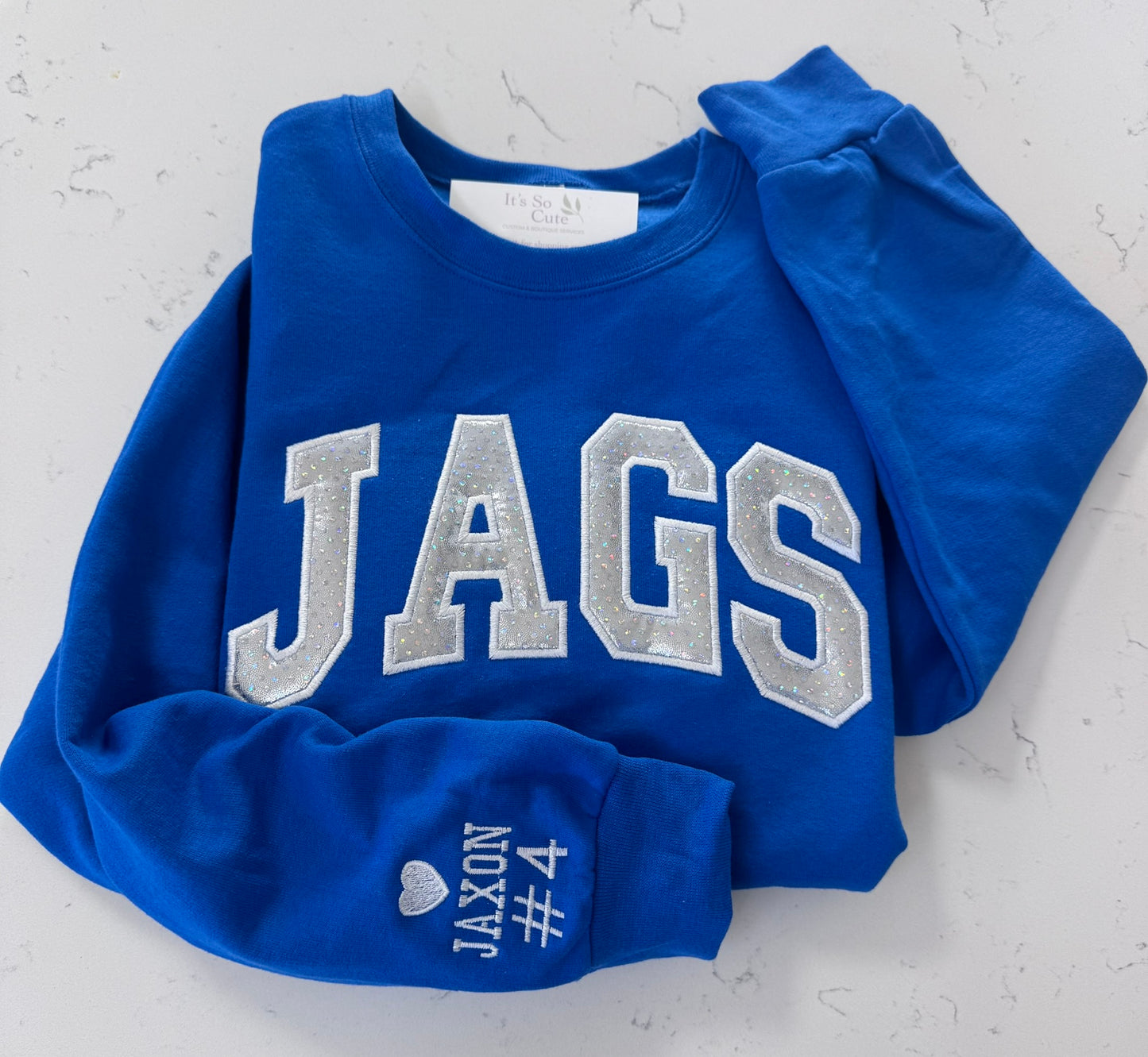 Jags Sweatshirt & Hoodie | Custom Arch Sparkle Appliqué | Personalized School Spirit | It's So Cute®