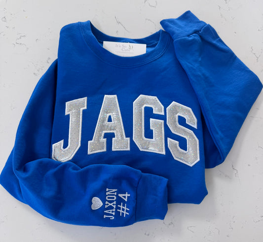 Jags Sweatshirt & Hoodie | Custom Arch Sparkle Appliqué | Personalized School Spirit | It's So Cute®