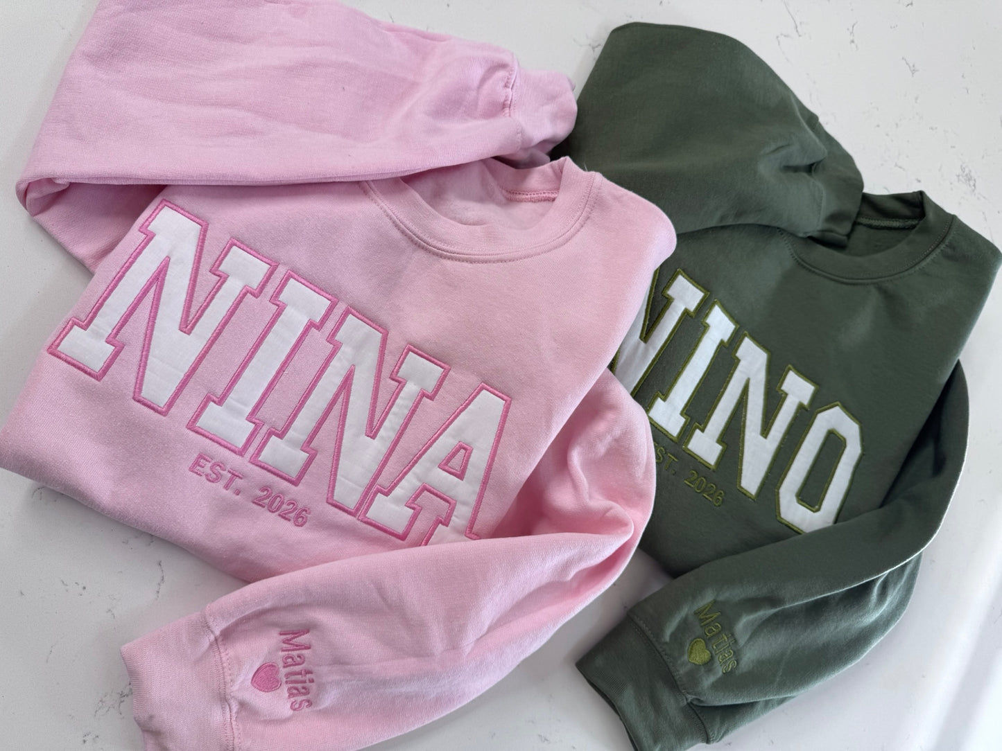 Personalized Mama Embroidered Sweatshirt – Custom Name Sleeve Varsity Appliqué