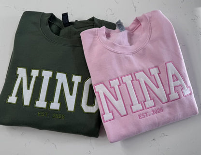 Personalized Mama embroidered sweatshirt custom name sleeve varsity appliqué