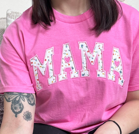 Personalized floral embroidered Mama shirt custom name tee for Nana Grandma