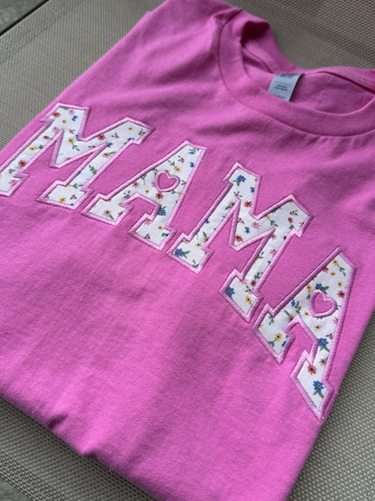Floral embroidered custom name tee personalized Mama Grandma shirt