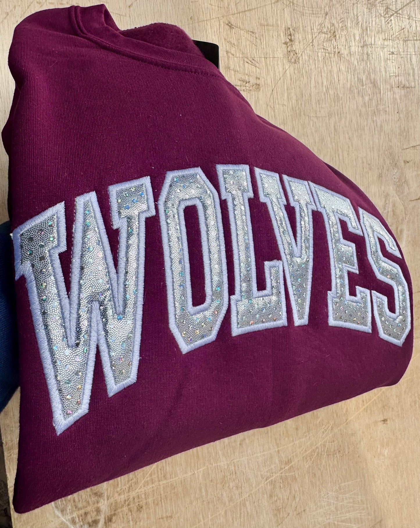 Wolves Sweatshirt & Hoodie | Custom Arch Sparkle Appliqué | Personalized School Spirit | It's So Cute®