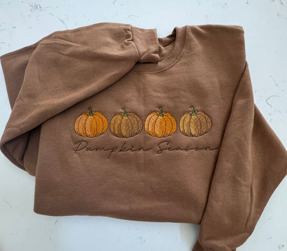 Pumpkin Season Embroidered Sweatshirt | Personalized Fall Crewneck | Custom Family Name