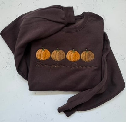 Pumpkin Season Embroidered Sweatshirt | Personalized Fall Crewneck | Custom Family Name