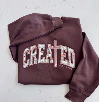 Created With a Purpose Christian crewneck sweatshirt floral embroidered faith gift