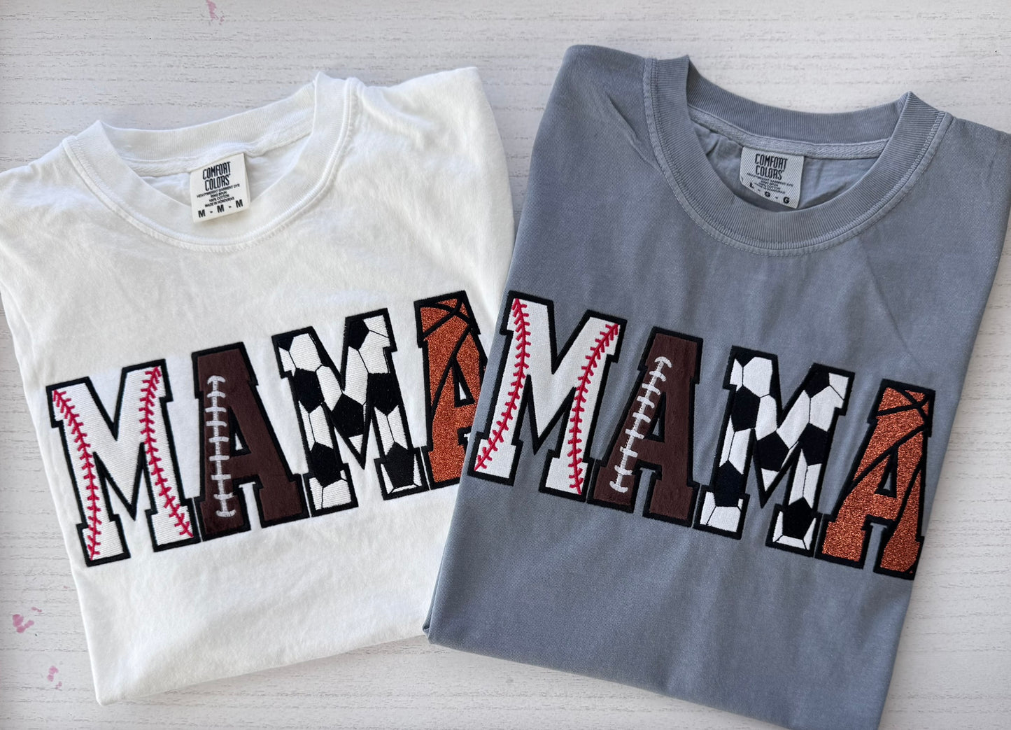 Sport MAMA Appliqué Comfort Colors Tee | Baseball Football Soccer Basketball | Short & Long Sleeve