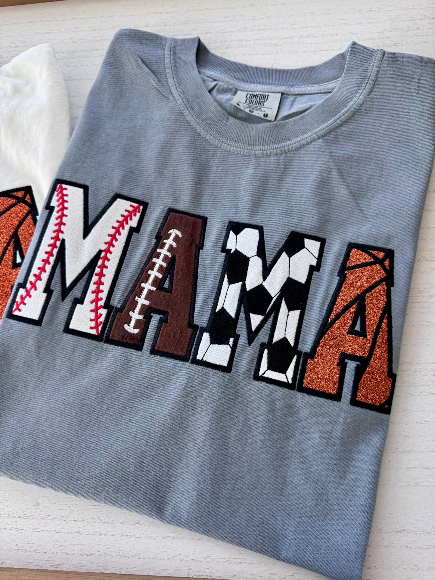Sport MAMA Appliqué Comfort Colors Tee | Baseball Football Soccer Basketball | Short & Long Sleeve