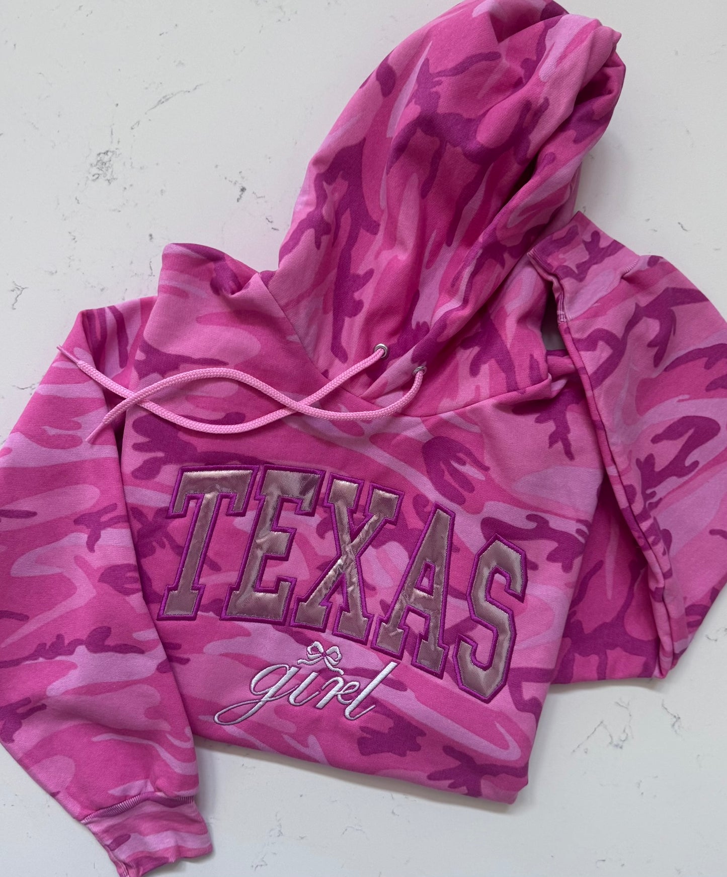 Pink Camo Texas Girl Hoodie, Metallic Appliqué, Embroidered Western Sweatshirt