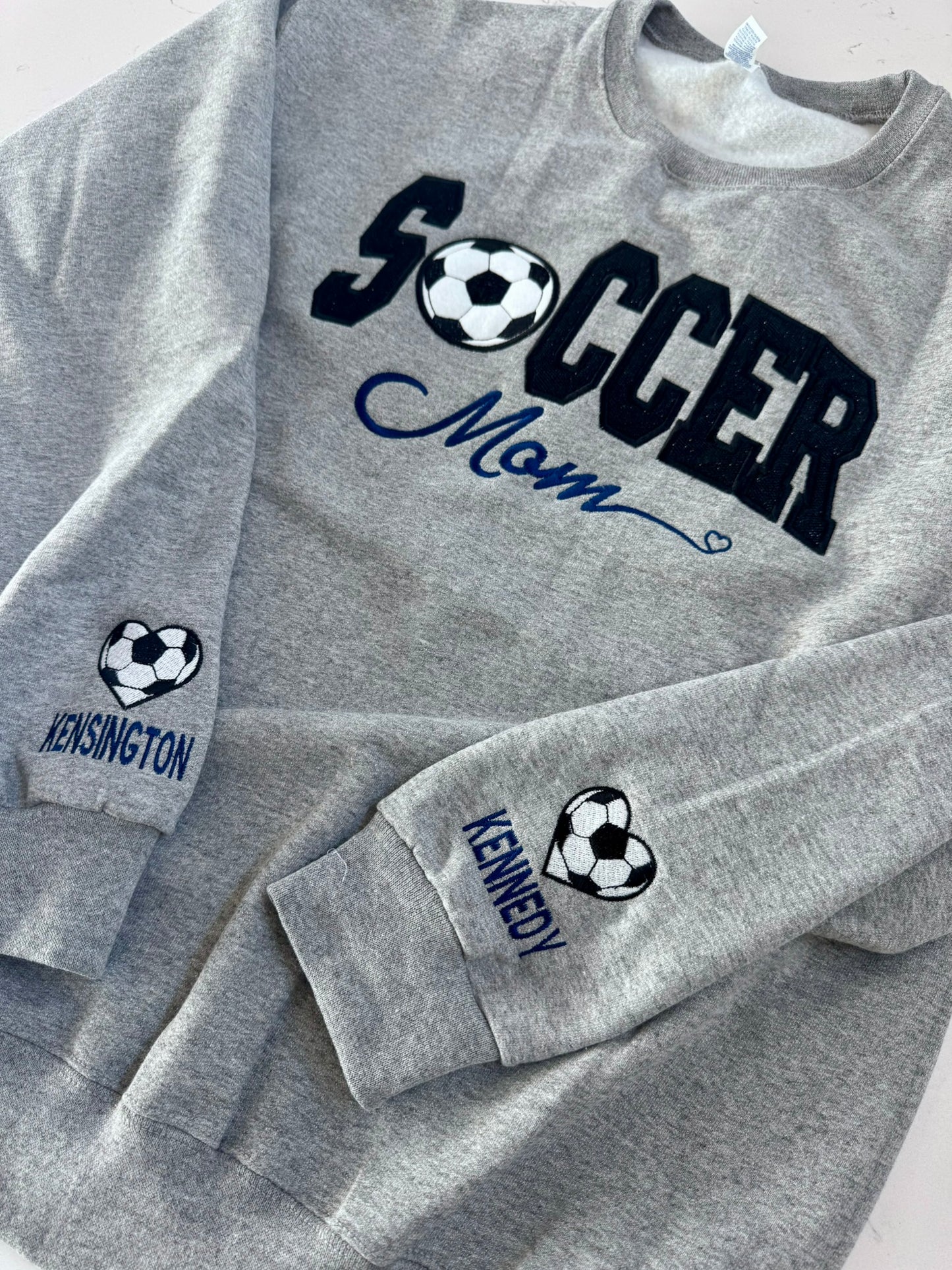 Soccer Mom Embroidered Sweatshirt – Varsity Appliqué, Custom Team Name