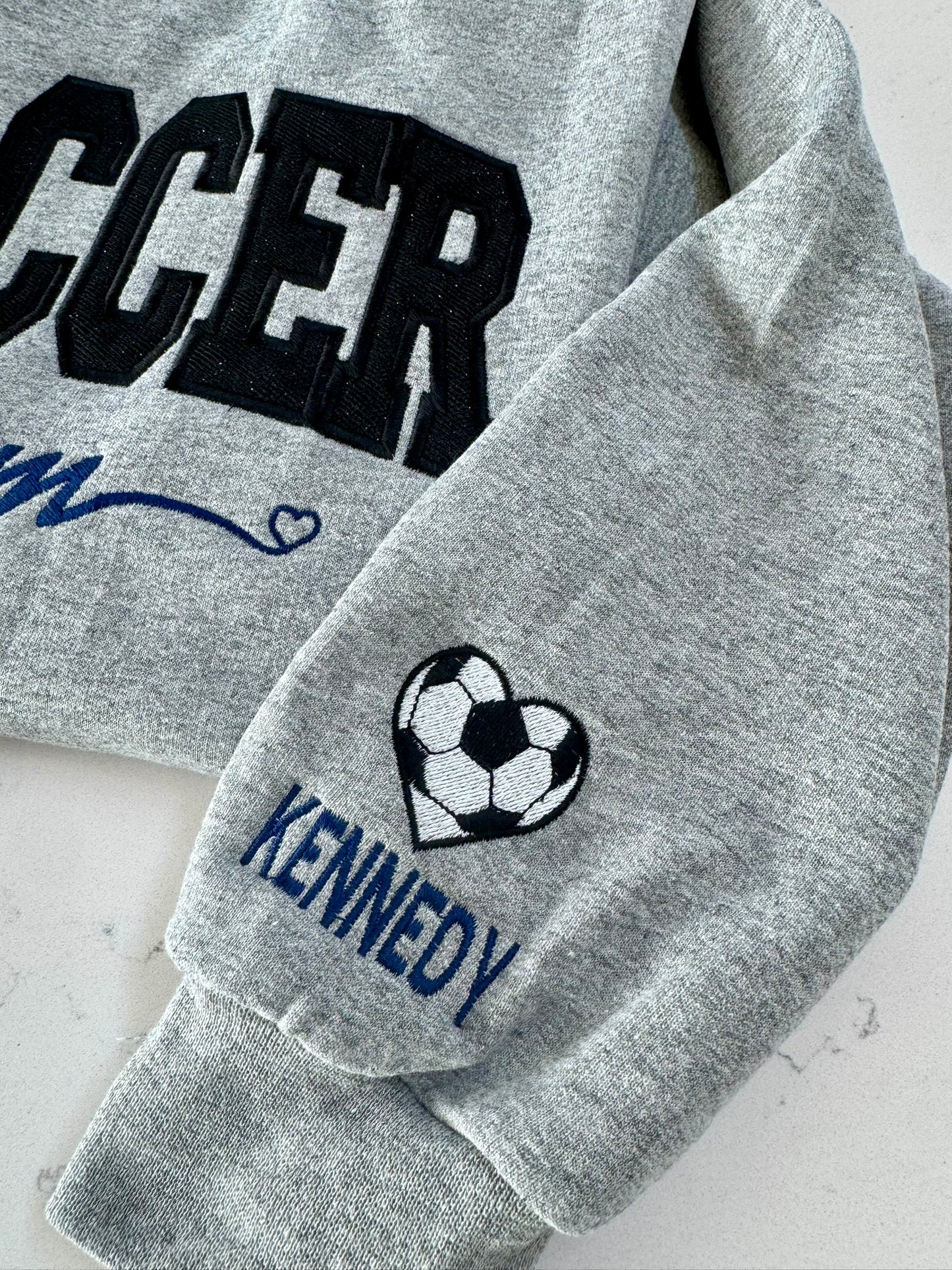 Soccer Mom Embroidered Sweatshirt – Varsity Appliqué, Custom Team Name