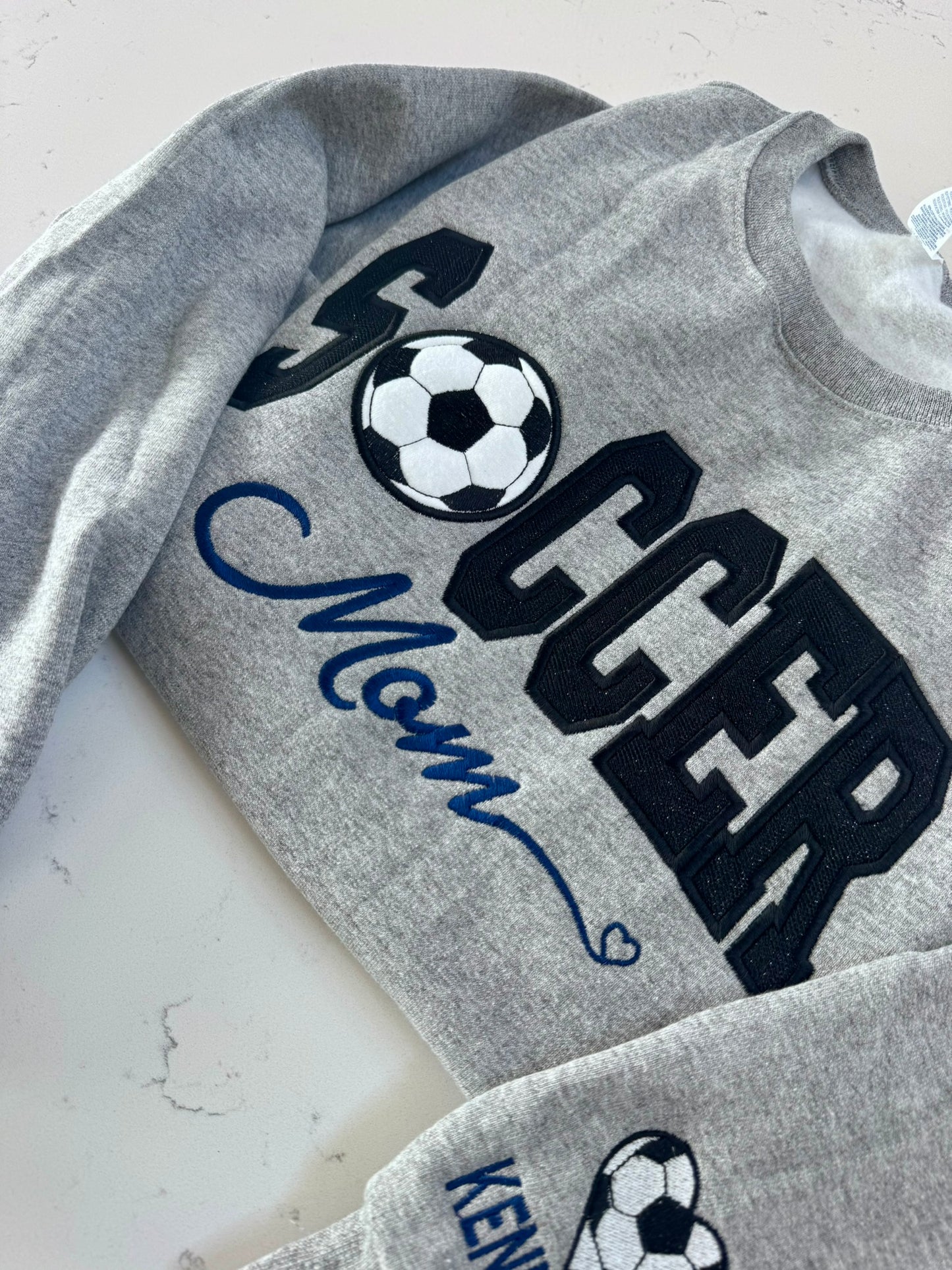 Soccer Mom Embroidered Sweatshirt – Varsity Appliqué, Custom Team Name