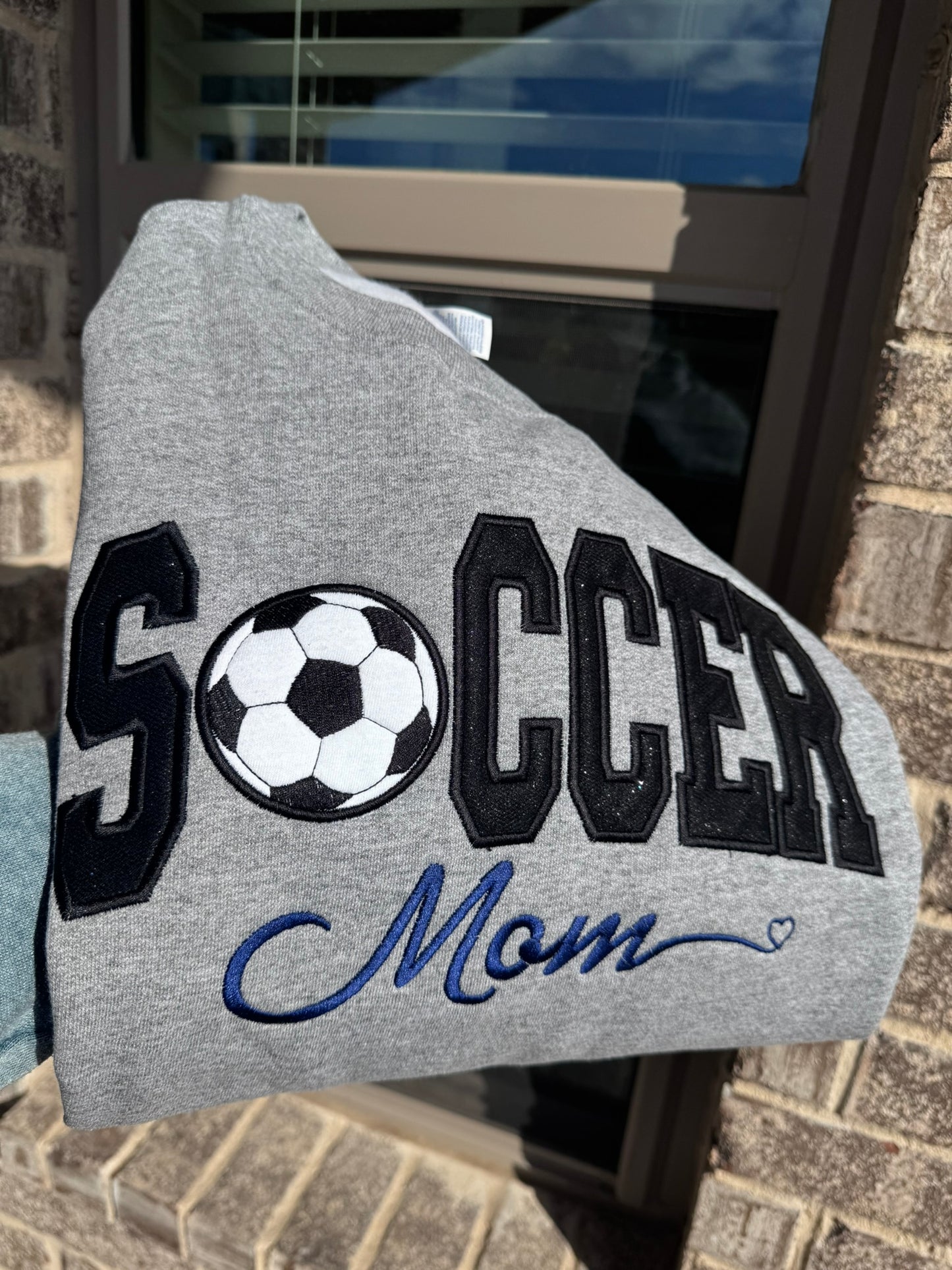 Soccer Mom Embroidered Sweatshirt – Varsity Appliqué, Custom Team Name
