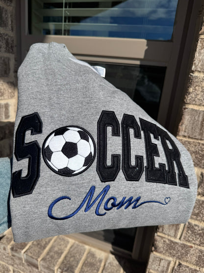 Soccer Mom varsity appliqué sweatshirt full view custom team crewneck