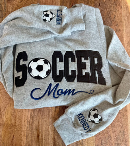 Soccer Mom embroidered crewneck full view varsity appliqué sweatshirt