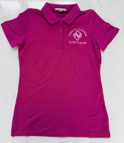 Close-up of embroidered logo on Port Authority women's pique polo