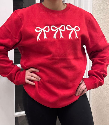 Coquette Bow Embroidered Sweatshirt & Hoodie – Girly Christmas Gift for Her