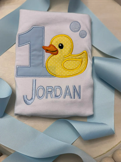 Custom duck first birthday baby shirt personalized name birthday outfit