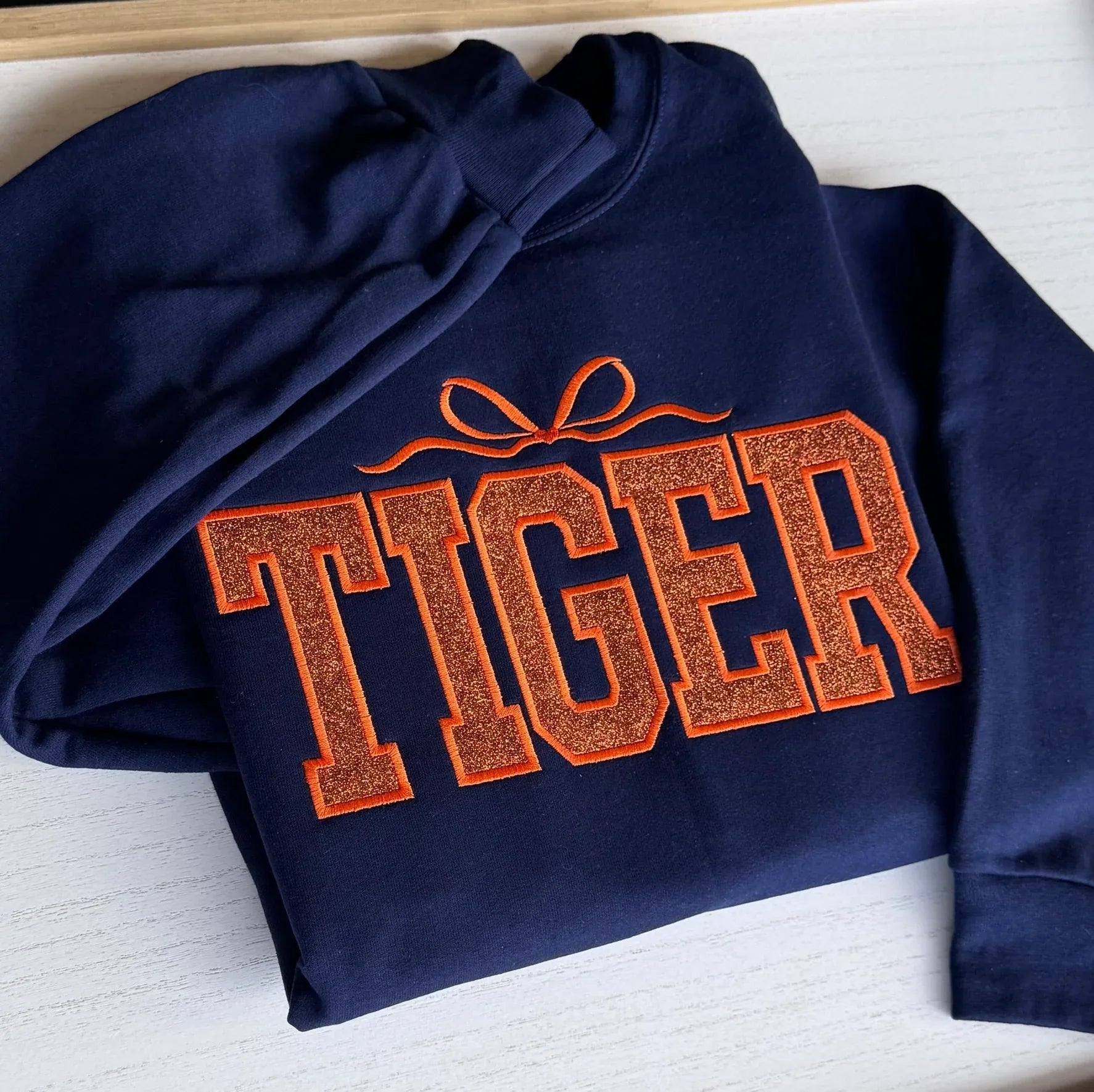 Tiger varsity glitter sweatshirt embroidered crewneck college style