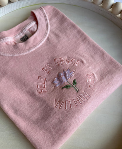 Held by Grace comfort colors Christian t-shirt minimal faith design