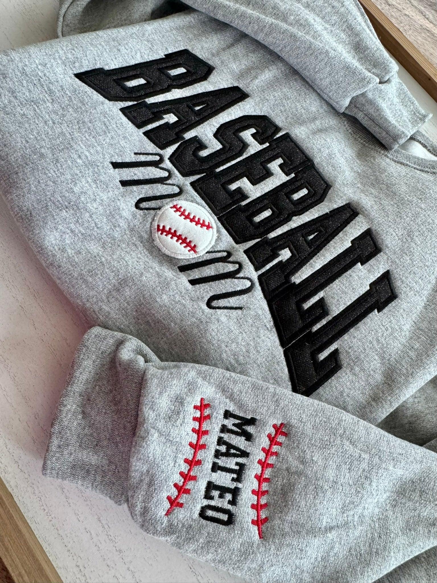 Custom Baseball Mom sweatshirt back view embroidered varsity crewneck