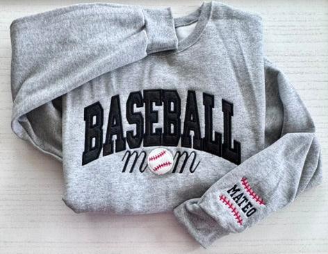 Baseball Mom embroidered sweatshirt custom Mama crewneck varsity style