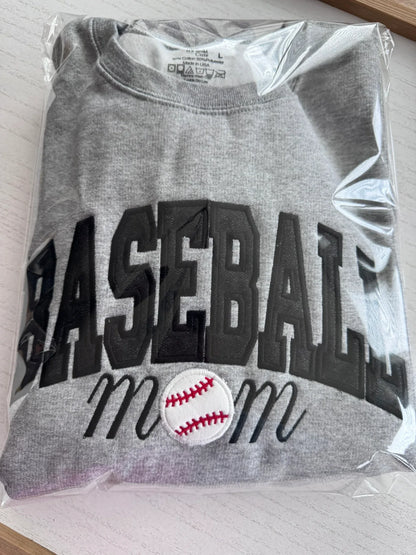 Baseball Mom custom embroidered sweatshirt varsity Mama crewneck detail